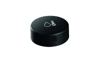 maveo sensor H&T: runder schwarzer Funksensor mit Tropfen- und Thermometersymbol auf der Oberseite